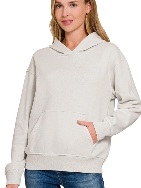Zenana Outfitters Tops - New Zenana Soft Fleece Pigment Dyed Kangaroo Pocket Bone Hoodie Women’s Medium